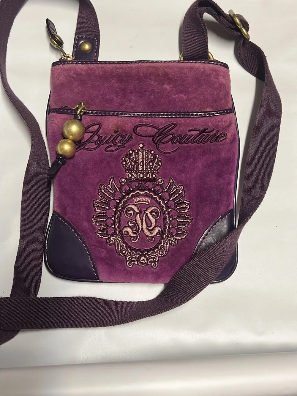 Vintage Juicy Couture Plum Velvet Crossbody Bag with Embroidered Crest